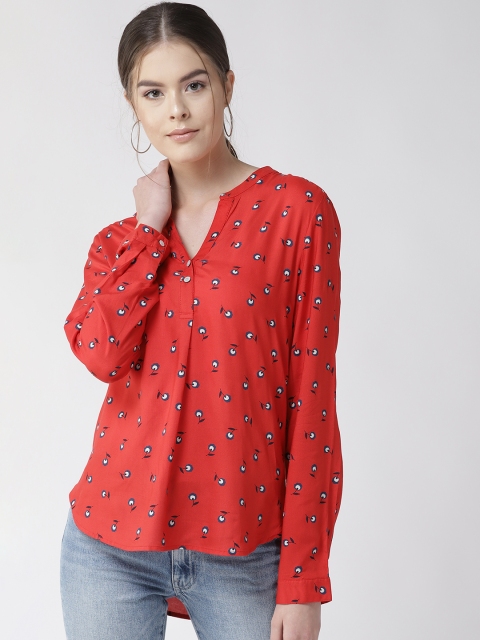 

Marks & Spencer Women Red & Navy Blue Floral Print Top