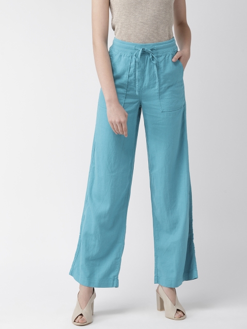 

Marks & Spencer Women Blue Wide Fit Solid Parallel Trousers