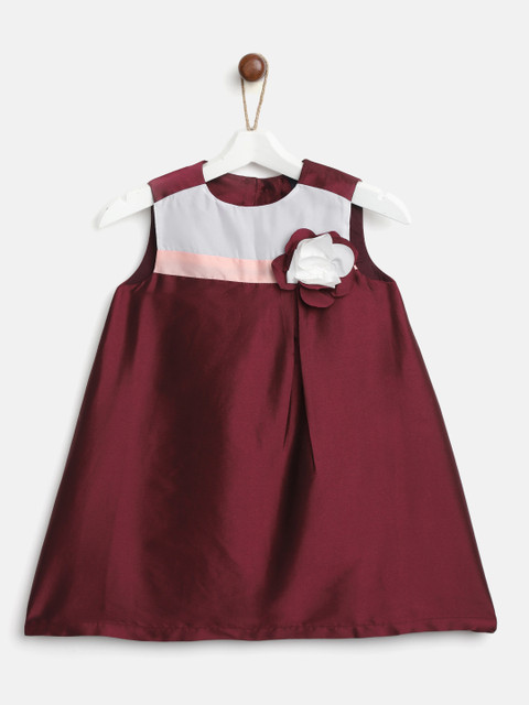 

YK Girls Burgundy Solid A-Line Dress