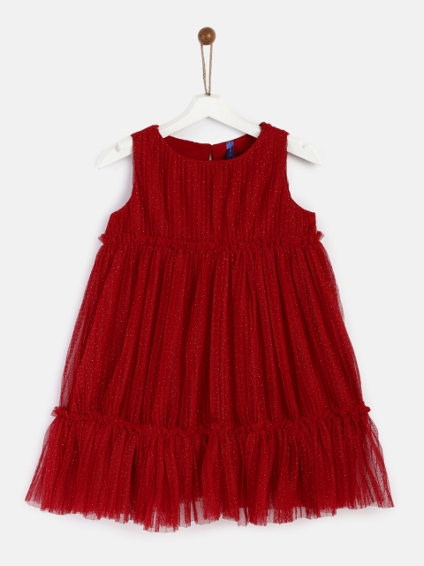 

YK Girls Red & Gold-Toned Solid A-Line Dress