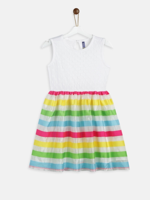 

YK Girls Multicoloured Candy Striped Fit and Flare Dress, Multi