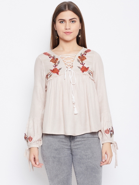 

LA LOFT Women Beige Self Design A-Line Top