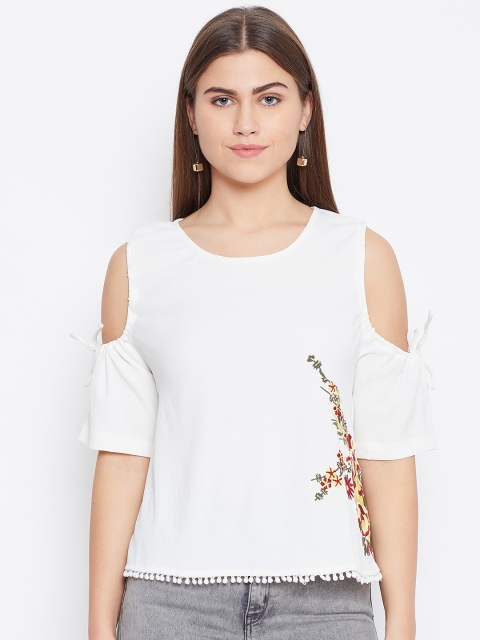 

LA LOFT Women Off-White Cold-Shoulder Solid Regular Top