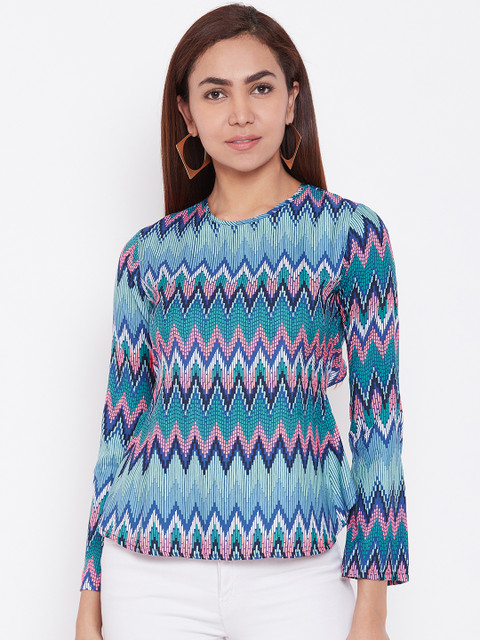 

LA LOFT Women Blue & Pink Printed Styled Back Top