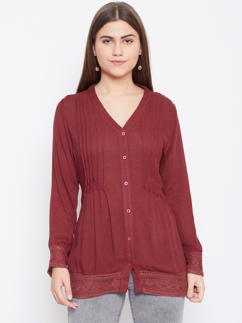 

LA LOFT Women Rust Red Solid Top