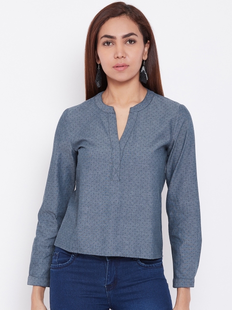 

LA LOFT Women Blue Self Design Pure Cotton Top
