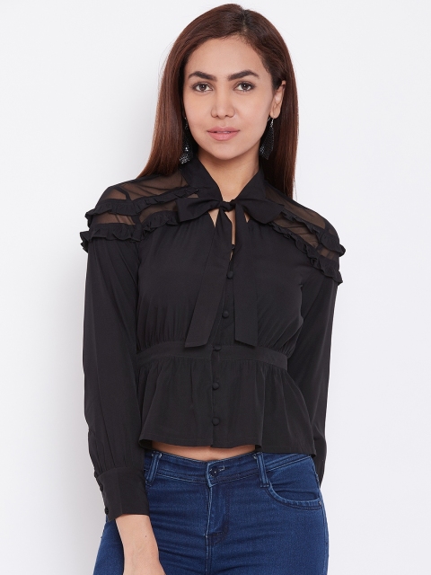 

LA LOFT Women Black Solid Semi-Sheer Empire Top