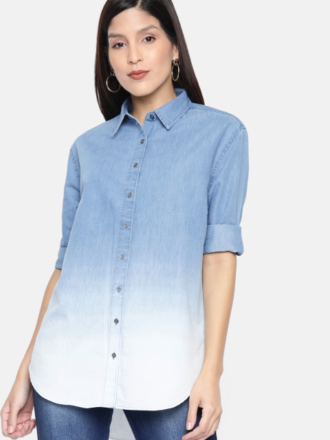 

Ms.Taken Women Blue Ombre Regular Fit Casual Chambray Shirt