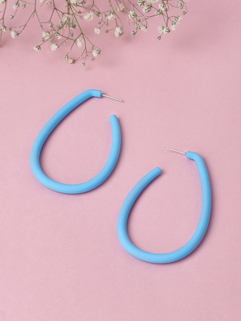 

Rubans Hand Crafted Blue Oval Half Hoop Earrings