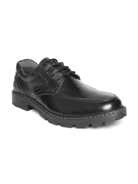 

LEO CLAWS Men Black Leather Semiformal Perforated Derbys