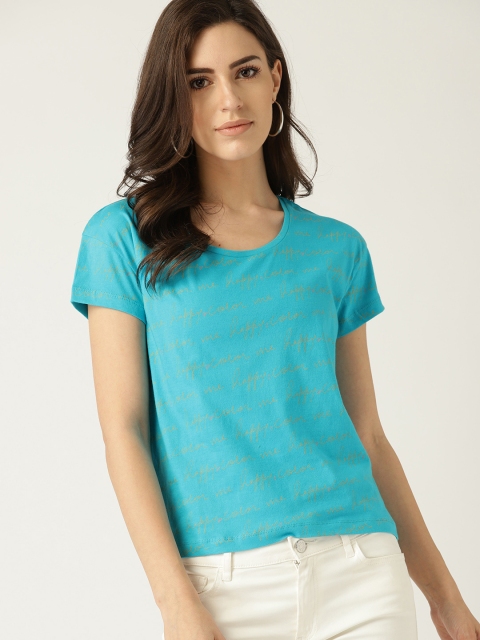 

United Colors of Benetton Women Blue Printed Round Neck T-shirt
