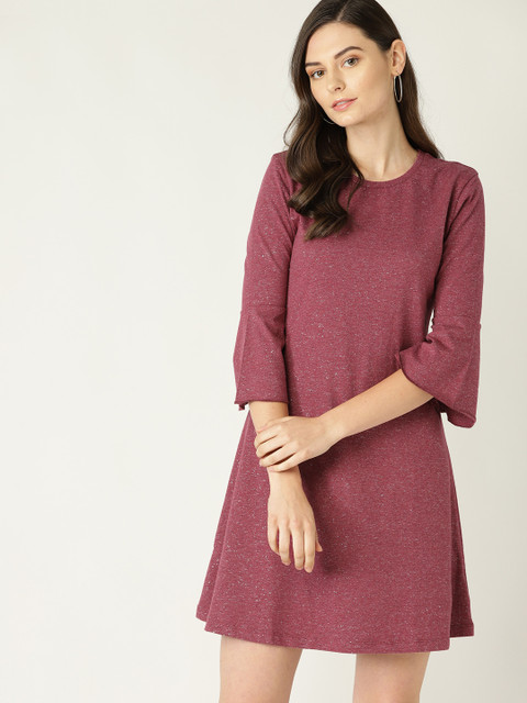 

United Colors of Benetton Women Burgundy Solid A-Line Dress