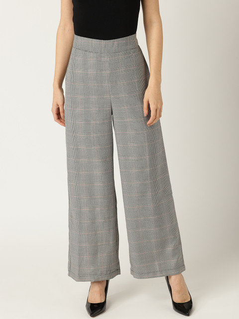 

United Colors of Benetton Women Black & Off-White Checked Parallel Trousers
