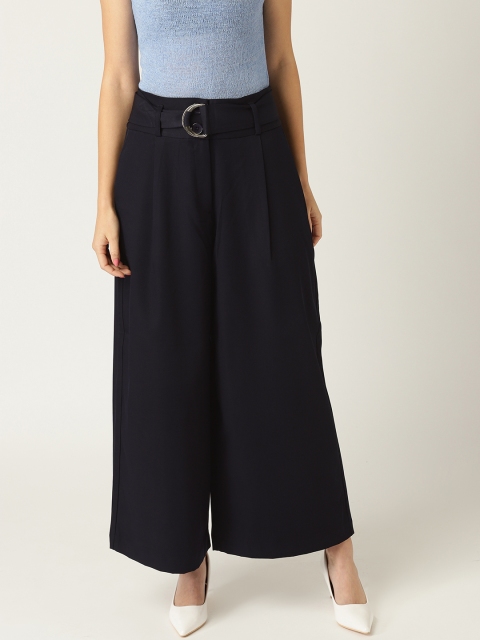 

United Colors of Benetton Women Navy Solid Parallel Trousers, Navy blue