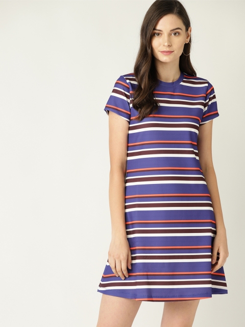 

United Colors of Benetton Women Purple & White Striped A-Line Dress