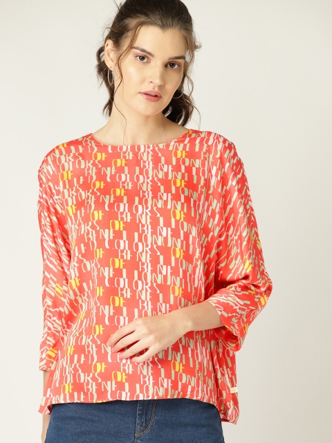 

United Colors of Benetton Women Orange & White Printed Boxy Top