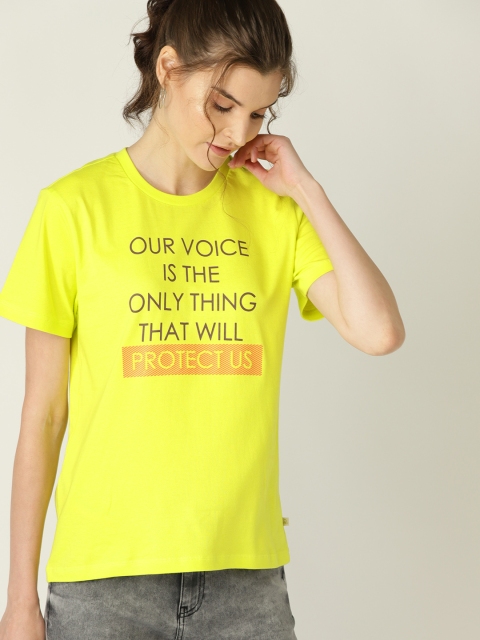 

United Colors of Benetton Women Lime Green Printed Round Neck T-shirt