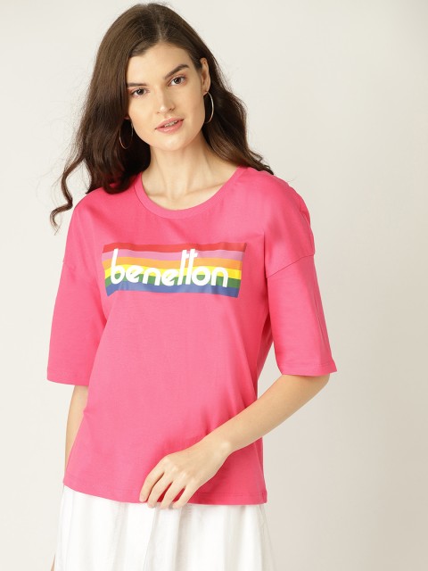 

United Colors of Benetton Women Pink Printed Round Neck T-shirt