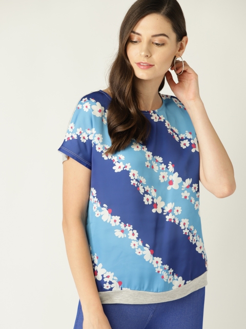 

United Colors of Benetton Women Blue Striped Boxy Top