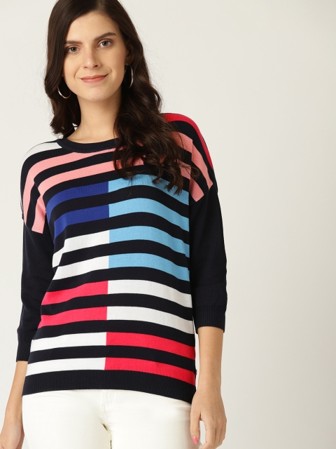 

United Colors of Benetton Women Blue & Pink Striped Pullover