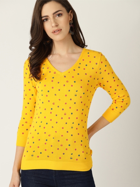 

United Colors of Benetton Women Yellow & Red Printed Sweater