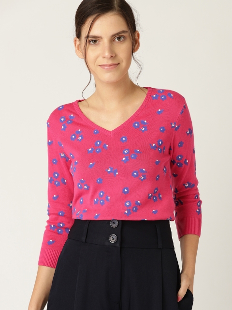 

United Colors of Benetton Women Pink & Blue Floral Print Pullover