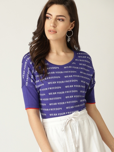 

United Colors of Benetton Women Blue & White Printed Sweater