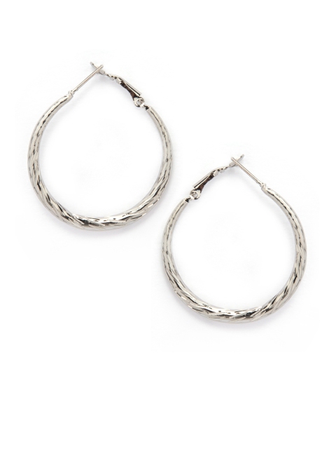 

Rubans Silver-Toned Handcrafted Teardrop Shaped Hoop Earrings