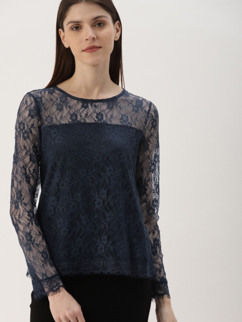 

Ms.Taken Women Navy Blue Self Design Top