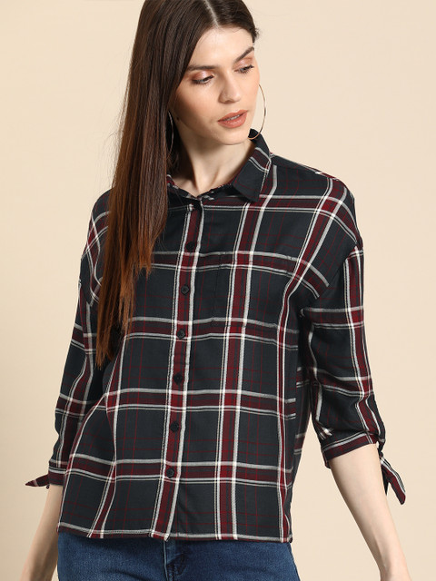 

Ms.Taken Women Navy Blue & Red Checked Shirt