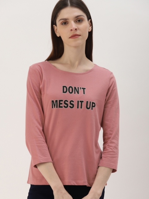 

Ms.Taken Women Coral Pink Printed Pure Cotton Top