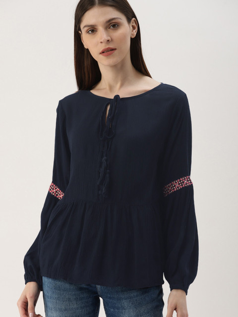 

Ms.Taken Women Navy Blue Solid Regular Top