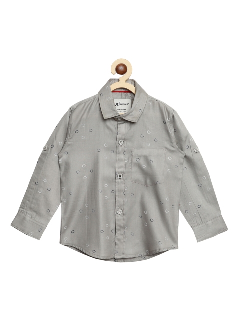 Boys Grey Regular Fit Printed Casual Shirt