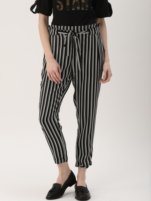 

Ms.Taken Women Black & Off-White Regular Fit Striped Regular Trousers