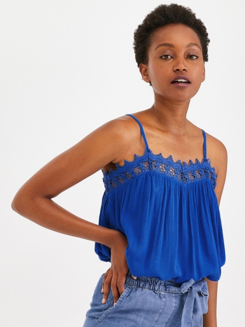 

promod Women Blue Solid Lace Insert Top
