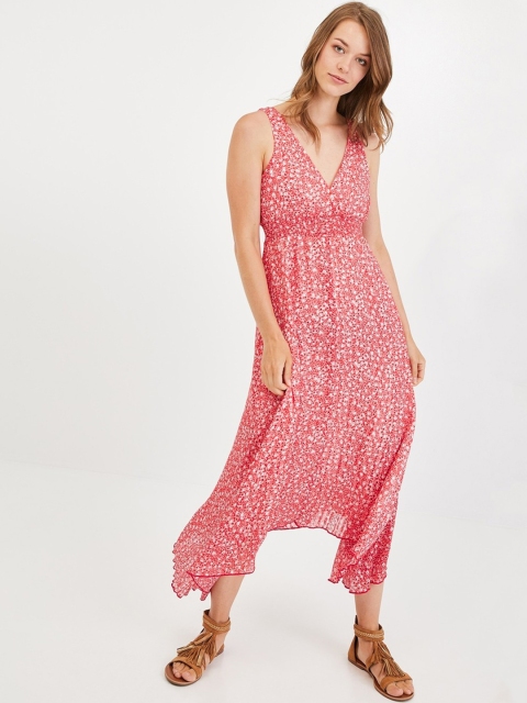 

promod Women Red & White Floral Print Fit and Flare Dress