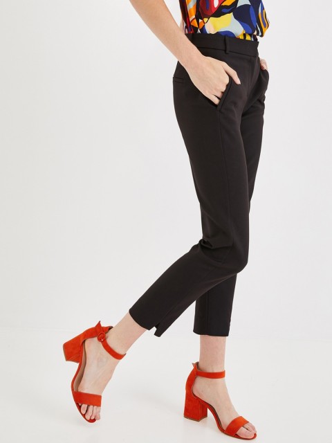

promod Women Black Skinny Fit Solid Cropped Cigarette Trousers