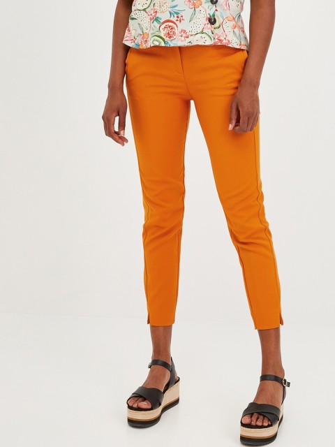 

promod Women Mustard Yellow Skinny Fit Solid Cropped Cigarette Trousers