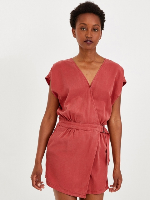 

promod Women Coral Red Solid Playsuit