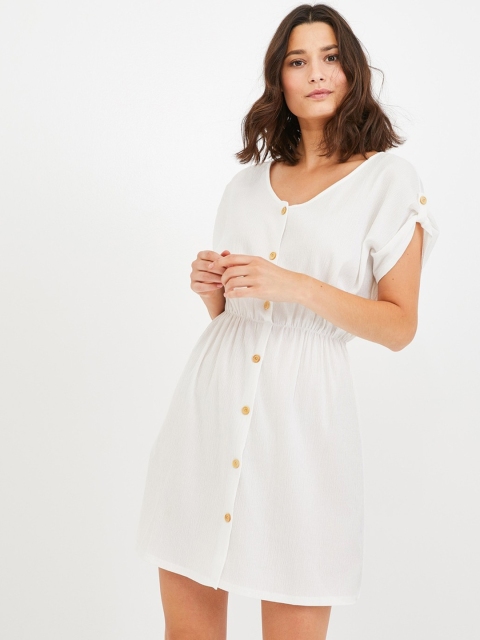 

promod Women White Solid Fit and Flare Dress