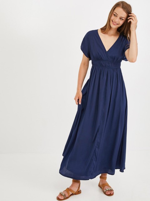 

promod Women Solid Navy Blue Semi-Fit Maxi Dress