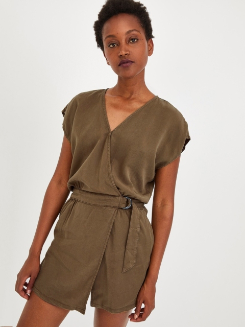 

promod Women Olive Green Solid Playsuit