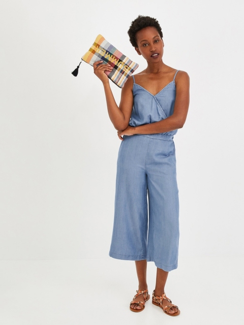 

promod Women Blue Solid Culotte Jumpsuit