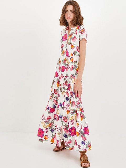 

promod Women White & Pink Floral Print Maxi Dress