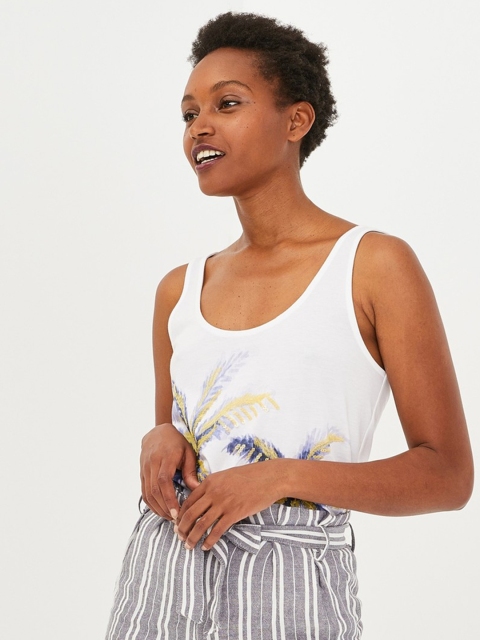 

promod Women White Embroidered Styled Back Top