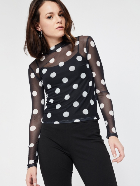 

Ginger by Lifestyle Women Black Polka Dot Print Top