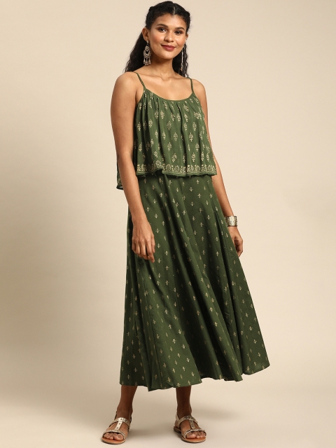 

IMARA Women Green & Gold-Toned Khari Printed Maxi Dress