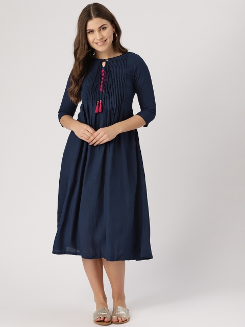 

IMARA Women Navy Blue Solid A-Line Dress