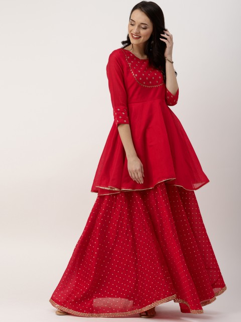 

IMARA Women Red Solid Kurti with Skirt