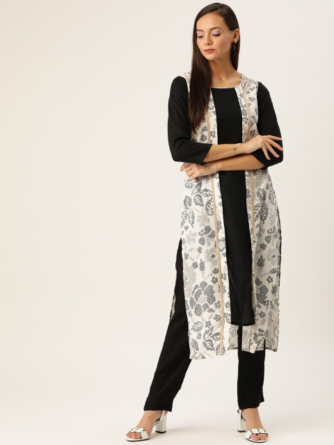 

IMARA Women White & Black Ethnic Printed Kurta with Trousers